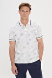 Slim Fit Dar Kesim %100 Pamuk Baskılı Polo Yaka Tişört