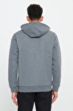 Erkek Antrasit-melanj Standart Fit Normal Kesim Kapüşonlu Fermuarlı Sweatshirt Ceket