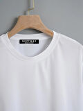 Unisex Oversize Bisiklet Yaka Düz Basic T-Shirt - BEYAZ