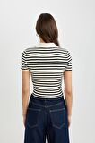 DeFacto Slim Fit Dar Kesim Çizgili Kısa Kollu Polo Tişört C5515AX24SPBK81