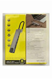 8in1 4K Type-C USB 3.0 Hub HDMI RJ45 SDTF Adaptörü