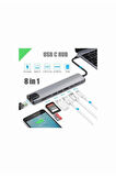 8in1 4K Type-C USB 3.0 Hub HDMI RJ45 SDTF Adaptörü