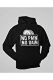 No Pain No Gain Yazılı Unisex Oversize Fitness Gym Hoodie