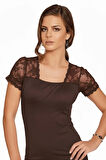 Berrak Kadın için Omuzları Dantelli Transparan Kısa Kollu T-Shirt 2184