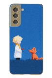 Samsung Galaxy S21 FE Uyumlu Sarışın Çocuk ve Köpek Baskılı Silikon Kılıf