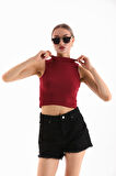 KADIN LİKRALI KOLSUZ CROP BLUZ