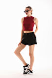 KADIN LİKRALI KOLSUZ CROP BLUZ