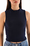 KADIN LİKRALI KOLSUZ CROP BLUZ