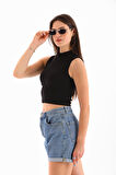 KADIN LİKRALI KOLSUZ CROP BLUZ
