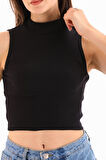 KADIN LİKRALI KOLSUZ CROP BLUZ