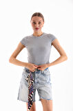KADIN LİKRALI KISA KOL CROP BLUZ