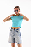 KADIN LİKRALI KISA KOL CROP BLUZ