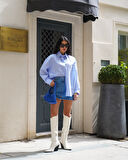 Kadın İnce Çizgili Pamuk-Saten Oversize Rahat Kalıp Gömlek 