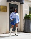 Kadın İnce Çizgili Pamuk-Saten Oversize Rahat Kalıp Gömlek 