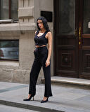 Kadın Crep V Yaka Yelek ve Pantolon Takım