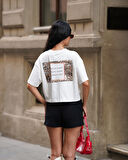 Kadın Bisiklet Yaka Kısa Kollu Oversize Crop Tshirt