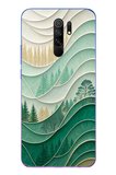 Redmi 9 Uyumlu Beyaz Çizgili Orman Baskılı Silikon Kılıf