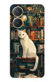 Vivo Y27 Uyumlu Kitaplık Beyaz Kedi Tasarımlı Baskılı Silikon Kılıf