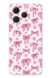 Tecno Spark 40 Uyumlu Pembe Fiyonk ve Kalp Desenli Baskılı Silikon Kılıf