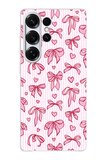 Samsung Galaxy S25 ULTRA Uyumlu Pembe Fiyonk ve Kalp Desenli Baskılı Silikon Kılıf