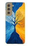 Samsung Galaxy S21 FE Uyumlu Sarı Mavi Ağaç Baskılı Silikon Kılıf