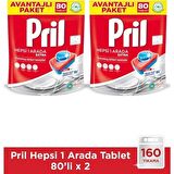 Pril Hepsi Bir Arada 160 Yıkama Tablet Bulaşık Makinesi Deterjanı 2x80 Adet 