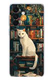 Samsung Galaxy S26+ PLUS Uyumlu Kitaplık Beyaz Kedi Tasarımlı Baskılı Silikon Kılıf