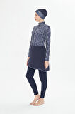 Kadın Tam Kapalı Tesettür Mayo 4 Parça – Desenli – LACİVERT-XL