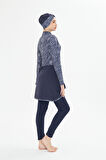 Kadın Tam Kapalı Tesettür Mayo 4 Parça – Desenli – LACİVERT-XL