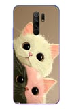 Redmi 9 Uyumlu Pembe Siyah Beyaz Kedi Baskılı Silikon Kılıf