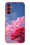 Samsung Galaxy A14 Uyumlu Kırmızı Pembe Ağaçlar Baskılı Silikon Kılıf