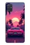Samsung Galaxy A51 Uyumlu Palmiye Neon Pembe Araba Baskılı Silikon Kılıf
