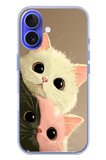 İphone 16 Uyumlu Pembe Siyah Beyaz Kedi Baskılı Silikon Kılıf