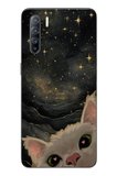 Oppo Reno 3 Uyumlu Siyah Gökyüzülü Kedi Baskılı Silikon Kılıf