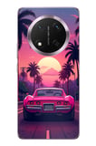Honor Magic 7 Lite Uyumlu Palmiye Neon Pembe Araba Baskılı Silikon Kılıf