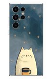 Samsung Galaxy S23 Ultra Uyumlu Kahveci Beyaz Kedir Baskılı Silikon Kılıf
