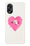 Oppo A38 Uyumlu Pembe Kalpli Kedi Baskılı Silikon Kılıf