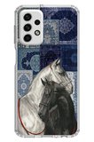 Samsung Galaxy A73 Uyumlu Mavi Kilim Desenli Siyah ve Beyaz At Baskılı Silikon Kılıf