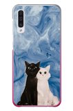 Samsung Galaxy A50 Uyumlu Siyah ve Beyaz Kedi Baskılı Silikon Kılıf