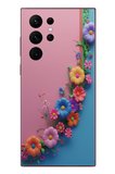 Samsung Galaxy S22 Ultra Uyumlu Pembe Mavi Sarmaşık Baskılı Silikon Kılıf