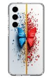 Samsung Galaxy S24 FE Uyumlu Kırmızı Mavi Kelebek Baskılı Silikon Kılıf