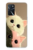 Oppo A16 Uyumlu Pembe Siyah Beyaz Kedi Baskılı Silikon Kılıf