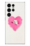 Samsung Galaxy S23 Ultra Uyumlu Pembe Kalpli Kedi Baskılı Silikon Kılıf