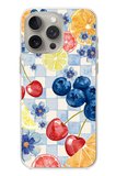 iPhone 15 PRO Uyumlu Sulu Boya Meyve ve Çiçek Desenli Baskılı Silikon Kılıf