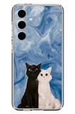 Samsung Galaxy S24 FE Uyumlu Siyah ve Beyaz Kedi Baskılı Silikon Kılıf