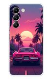 Vivo V30 Lite Uyumlu Palmiye Neon Pembe Araba Baskılı Silikon Kılıf