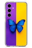 Samsung Galaxy S24 FE Uyumlu Mor Sarı Kelebek Baskılı Silikon Kılıf