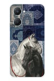 Vivo Y18 Uyumlu Mavi Kilim Desenli Siyah ve Beyaz At Baskılı Silikon Kılıf