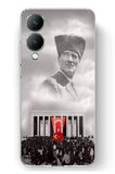 Vivo Y17s Uyumlu Bulutların Üzerindeki Lider Kalpaklı Atatürk Baskılı Silikon Kılıf