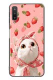 Samsung Galaxy A7 2018 Uyumlu Örtülü Kedi Çilekli Baskılı Silikon Kılıf